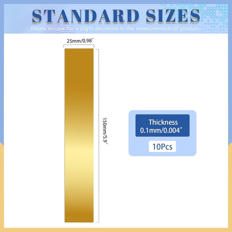 Glarks 10pcs L x W x T 5.9 x 0.98 x 0.004’’ Rectangular Brass Shim Stock Assortment, Brasses Strips Metal Shims Brass Sheet, Shim Stock Sheet for Trim Gap Filler/DIY/Industrial Use - Image 2